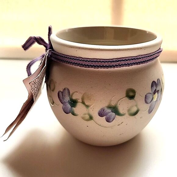 Vintage Gabriel-Sweden, Stengods, Hand Made & Painted 'Violets' Art Pottery Pot - Picture 1 of 7